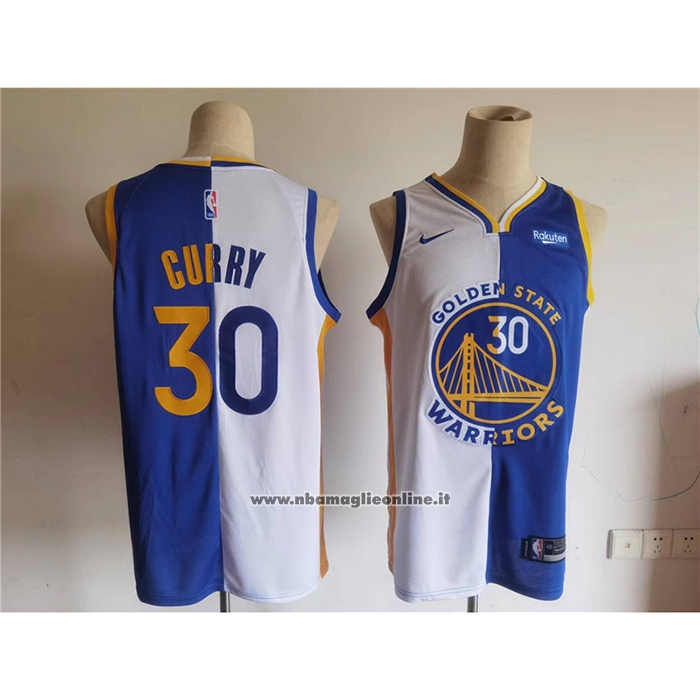 Maglia Golden State Warriors Stephen Curry #30 Split Blu Bianco
